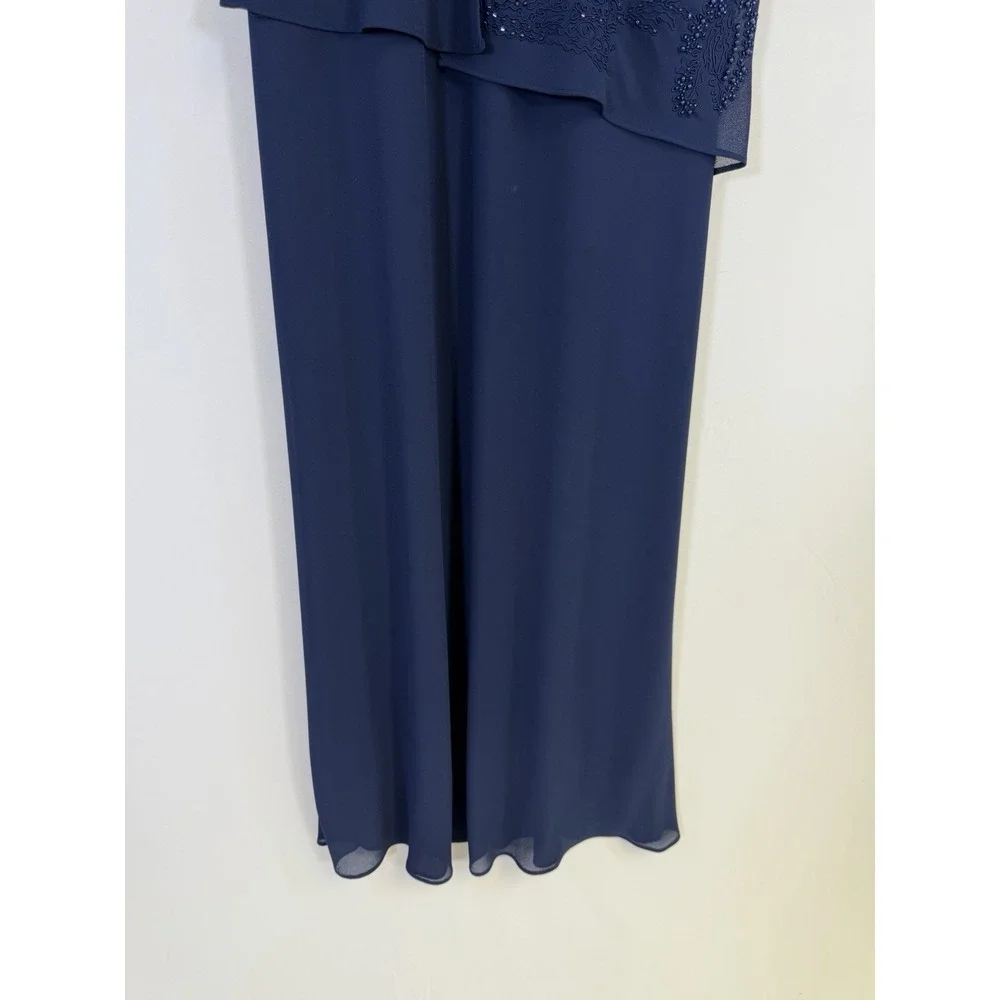 Positive Attitude Royal‎ Blue Beaded Short Sleeve Maxi Dress Size 14 Vtg Formal
